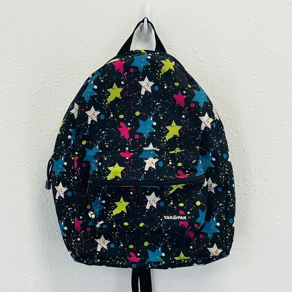 Yak Pak Stars Backpack Black Multicolor Splatters School‎ Book Bag